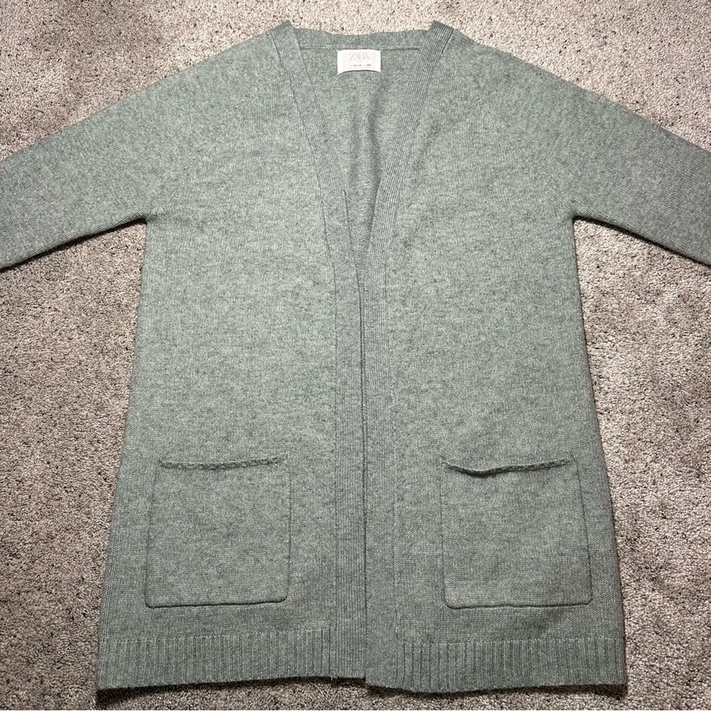 Zara Kids Girls Cozy Open Front Duster Cardigan, Sage Green - Youth 13/14 - Picture 4 of 10